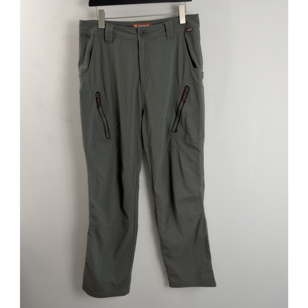 Simms Fishing Pants Men's 34 Gray Nylon Stretch Outdoor Hiking Cargo Zip Pockets